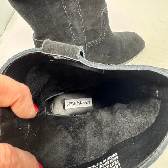 Steve Madden Black Suede Romney Mid Heel Boots Women’s 7.5 - Picture 7 of 11